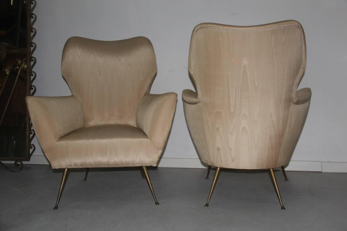 Pair of Italian Design Armchairs with Brass Feet 3