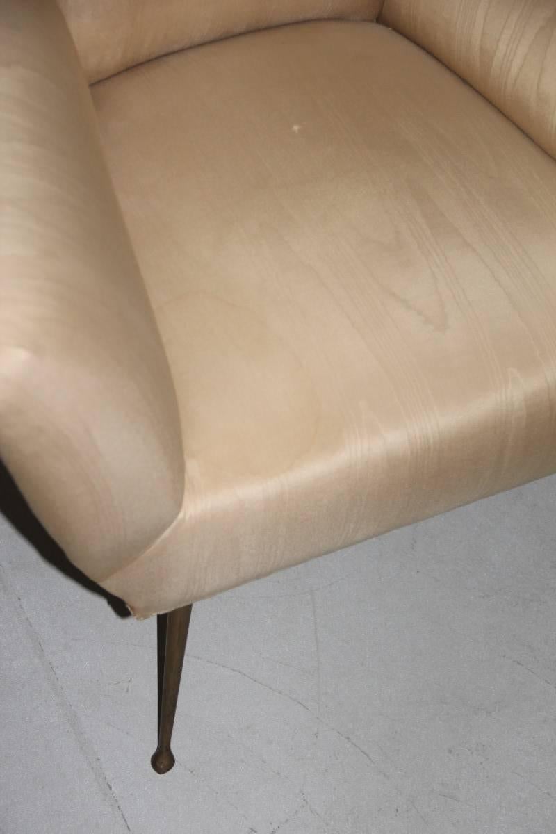 Mid-Century Modern Pair of Italian Design Armchairs with Brass Feet