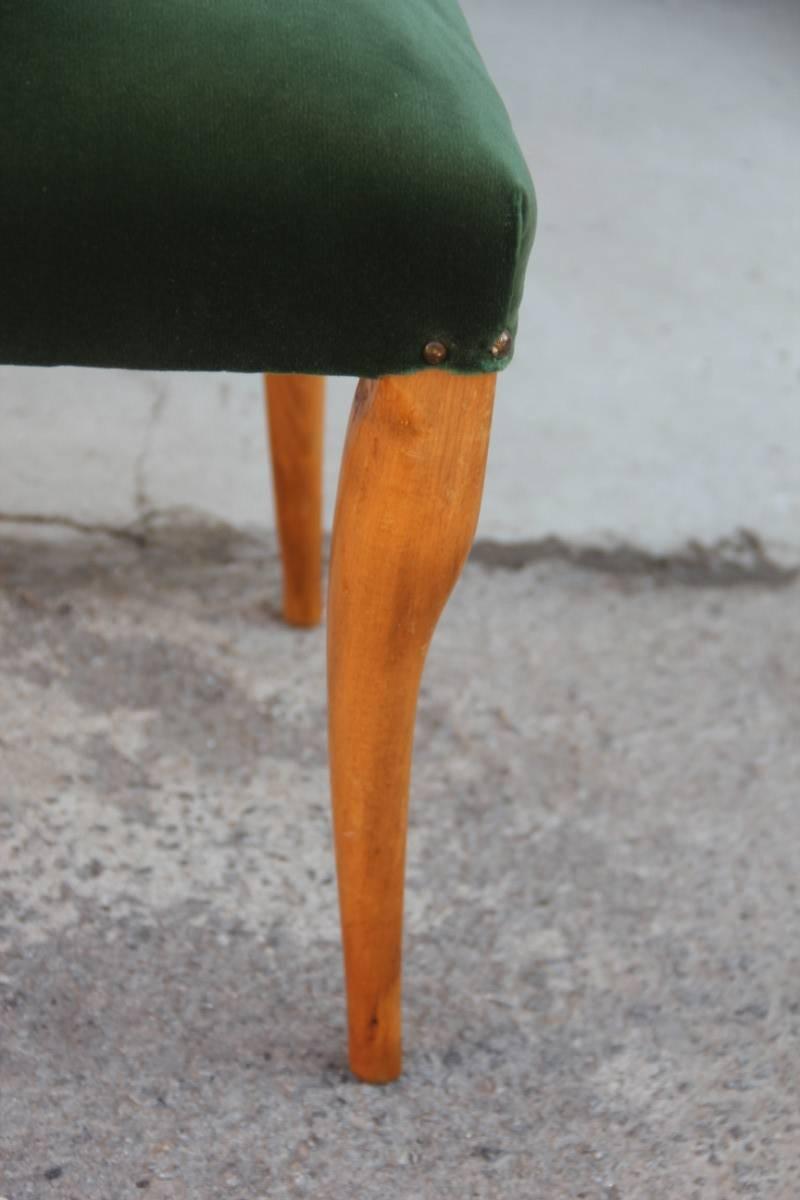 Stool Italian design elegant Form 1950s , green velvet elmwood.