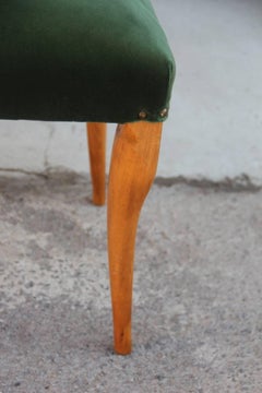 Rechteckiger Hocker im italienischen Mid-Century-Design aus grünem Samt und Ahornholz