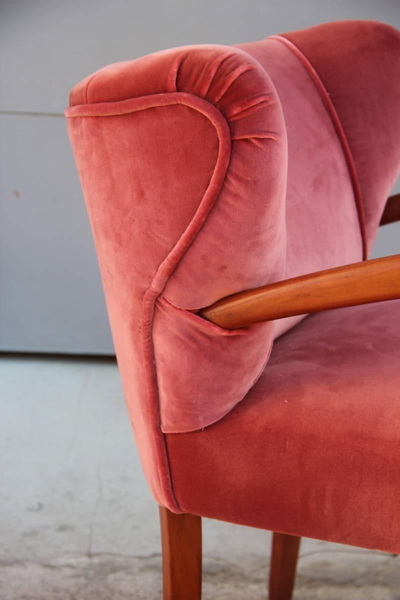 Armchair in Pink Velvet and Italian Design Mahogany Wood 1