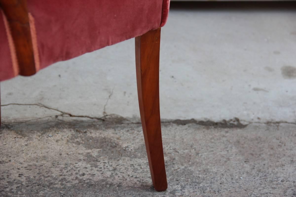 Armchair in Pink Velvet and Italian Design Mahogany Wood In Good Condition In Palermo, Sicily