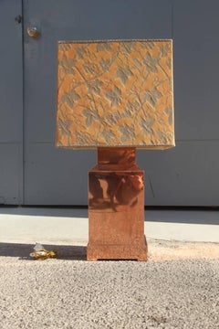 Grey and Orange Vine Shoot Fabric and Copper Midcentury Italian Table Lamb, 1960