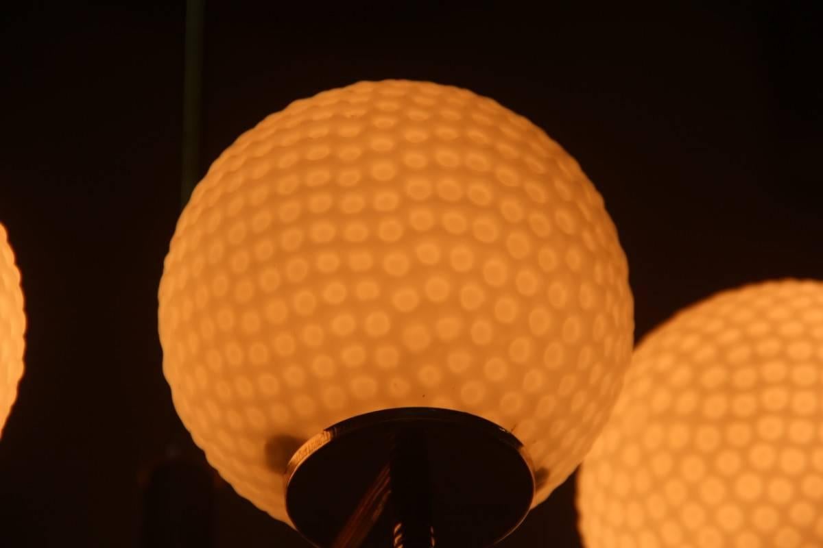 Metal Italian Chandelier glass balls and brass Mid century modern For Sale