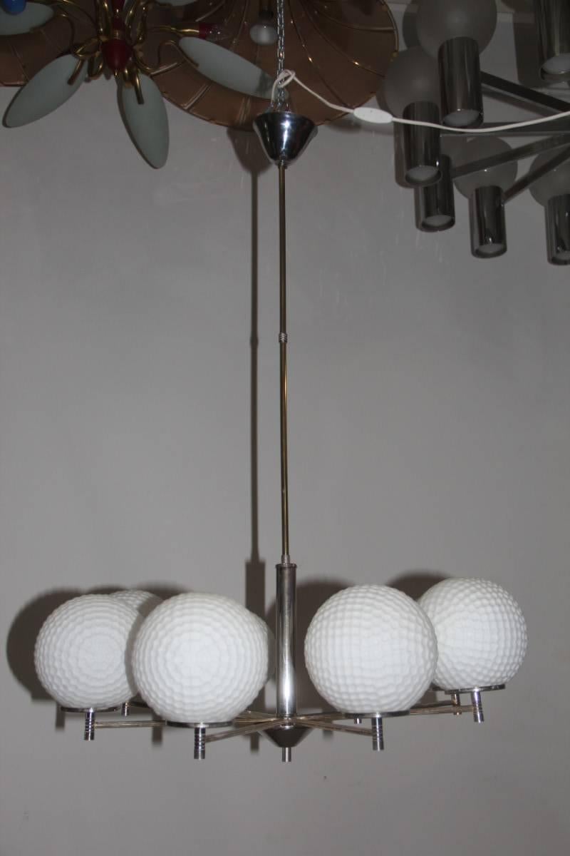 Mid-Century Modern Italian Chandelier glass balls and brass Mid century modern  For Sale