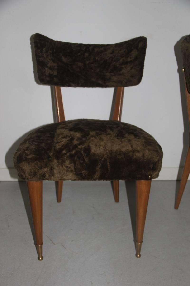 Mid-20th Century Pair of Chairs wood and chenille green Italian Mid century Modern  For Sale
