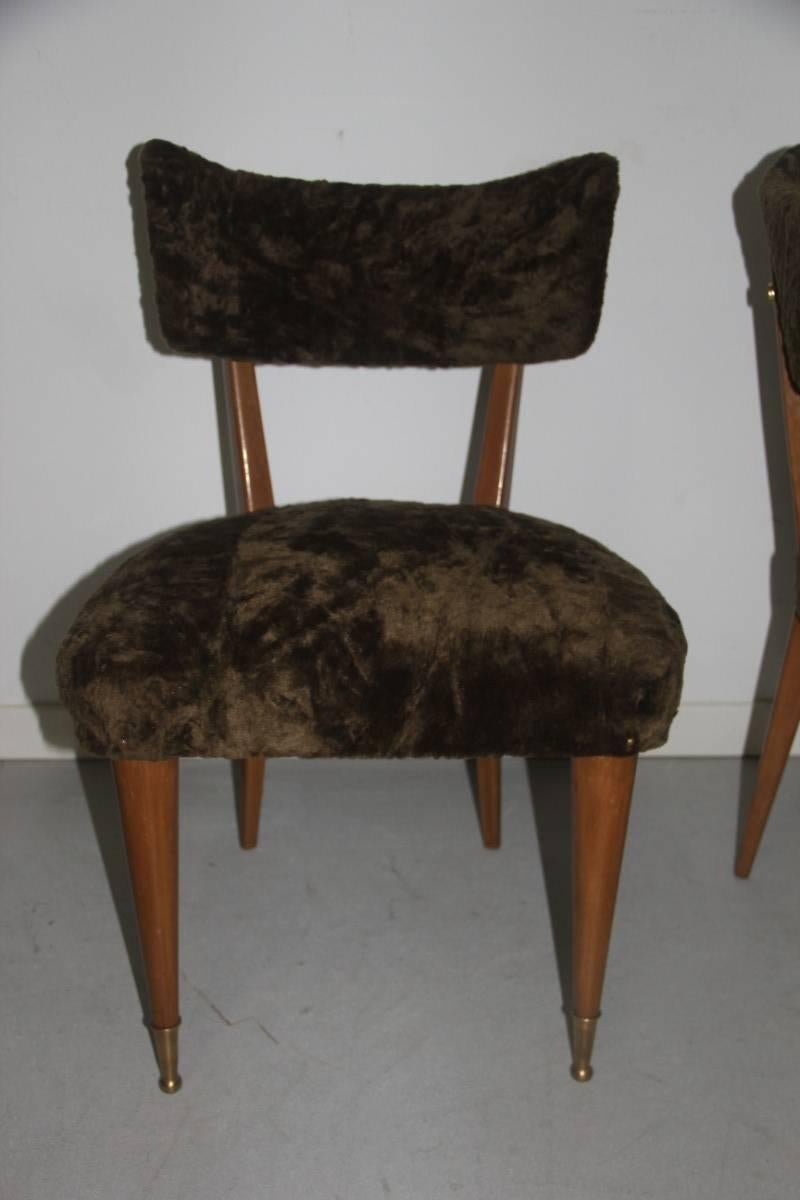 Mid-20th Century Pair of Chairs wood and chenille green Italian Mid century Modern For Sale