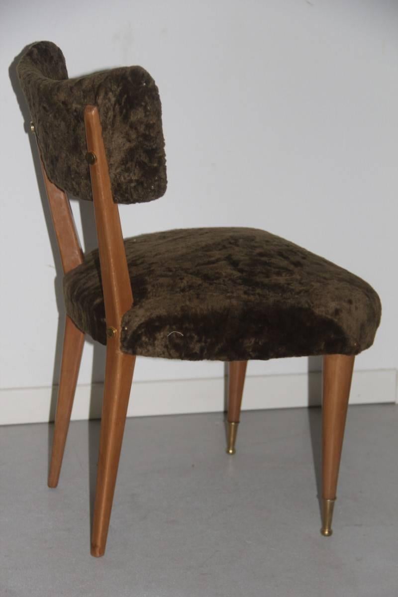 Mid-Century Modern Pair of Chairs wood and chenille green Italian Mid century Modern For Sale
