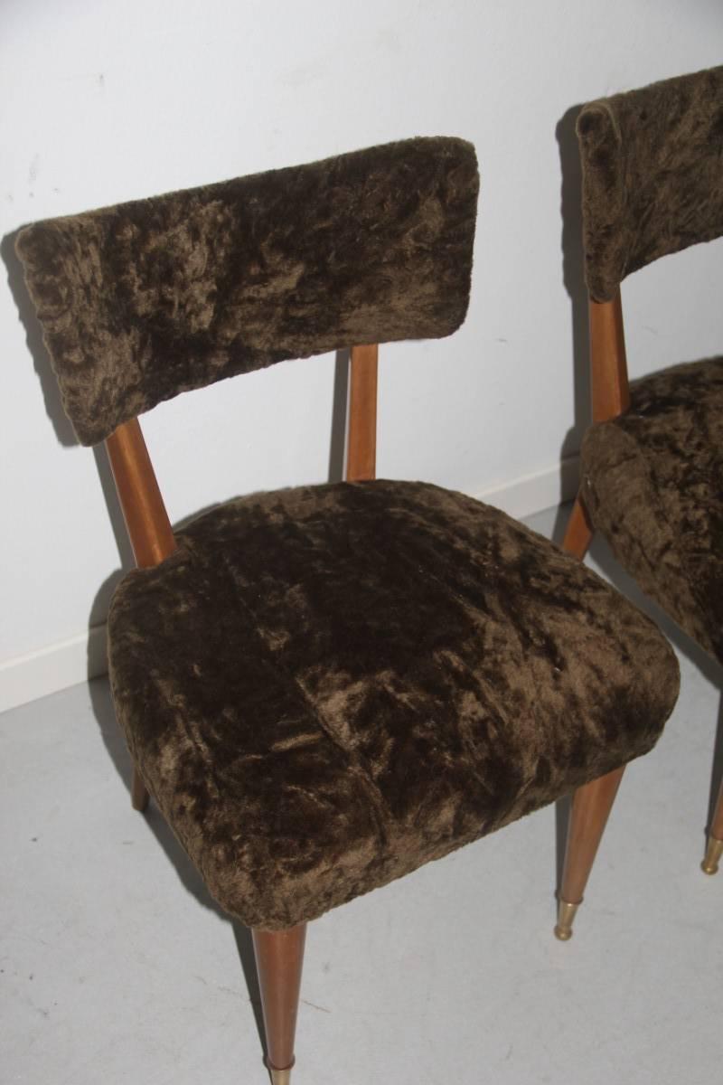 Pair of Chairs wood and chenille green Italian Mid century Modern  For Sale 2