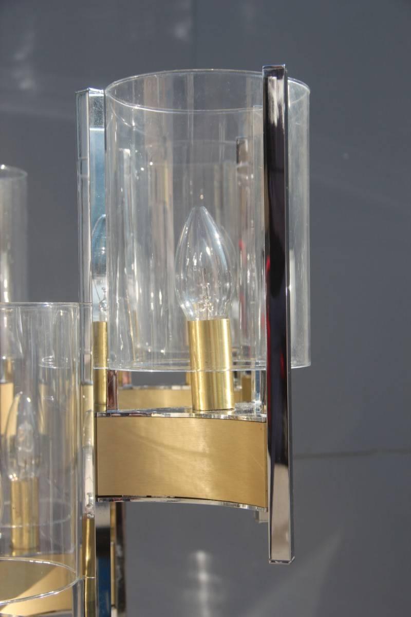 Sciolari Minimal Sculptural Chandelier Brass and Glass Italian Design  For Sale 3