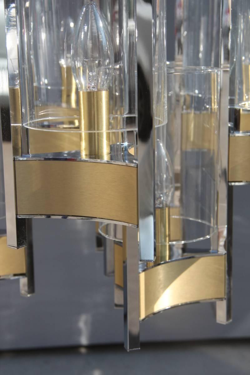 Italiano Lampadario scultoreo minimalista Sciolari in ottone e vetro Design italiano in vendita