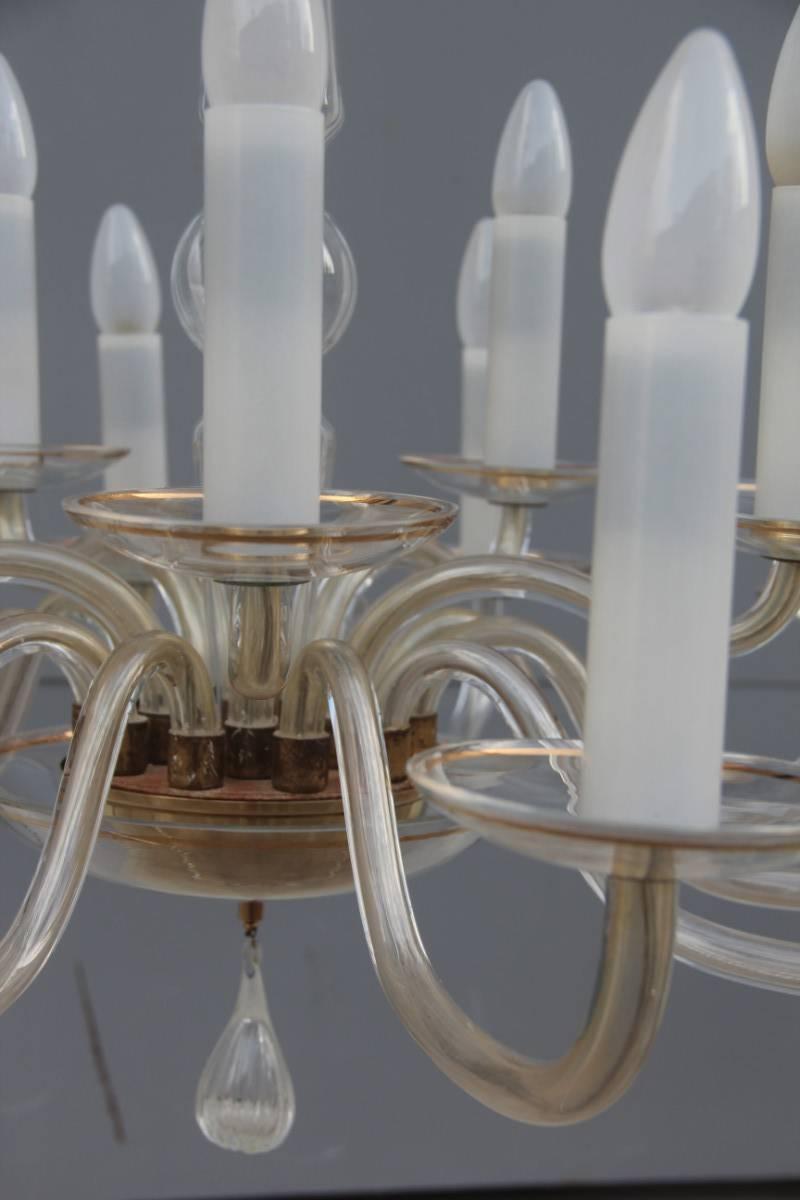Laiton Élégant lustre italien en verre de Murano très chic en vente