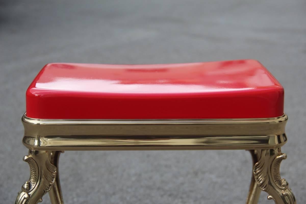 Solid Brass and Red Midcentury Plexiglass Italian Stool, 1950s For Sale 1