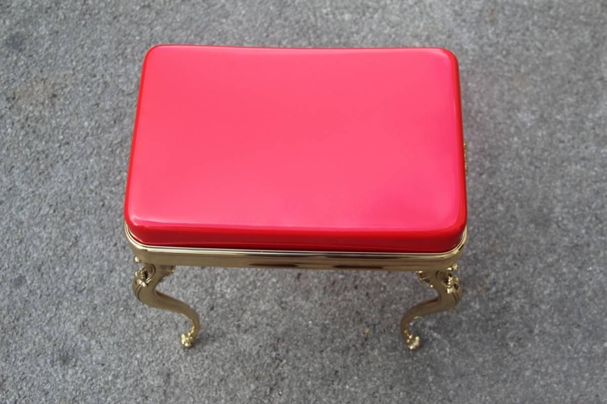 Solid Brass and Red Midcentury Plexiglass Italian Stool, 1950s For Sale 2