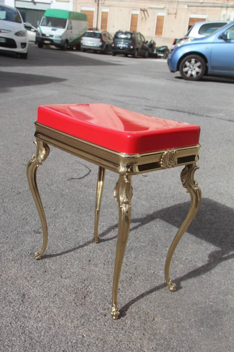 Solid Brass and Red Midcentury Plexiglass Italian Stool, 1950s In Good Condition For Sale In Palermo, Sicily