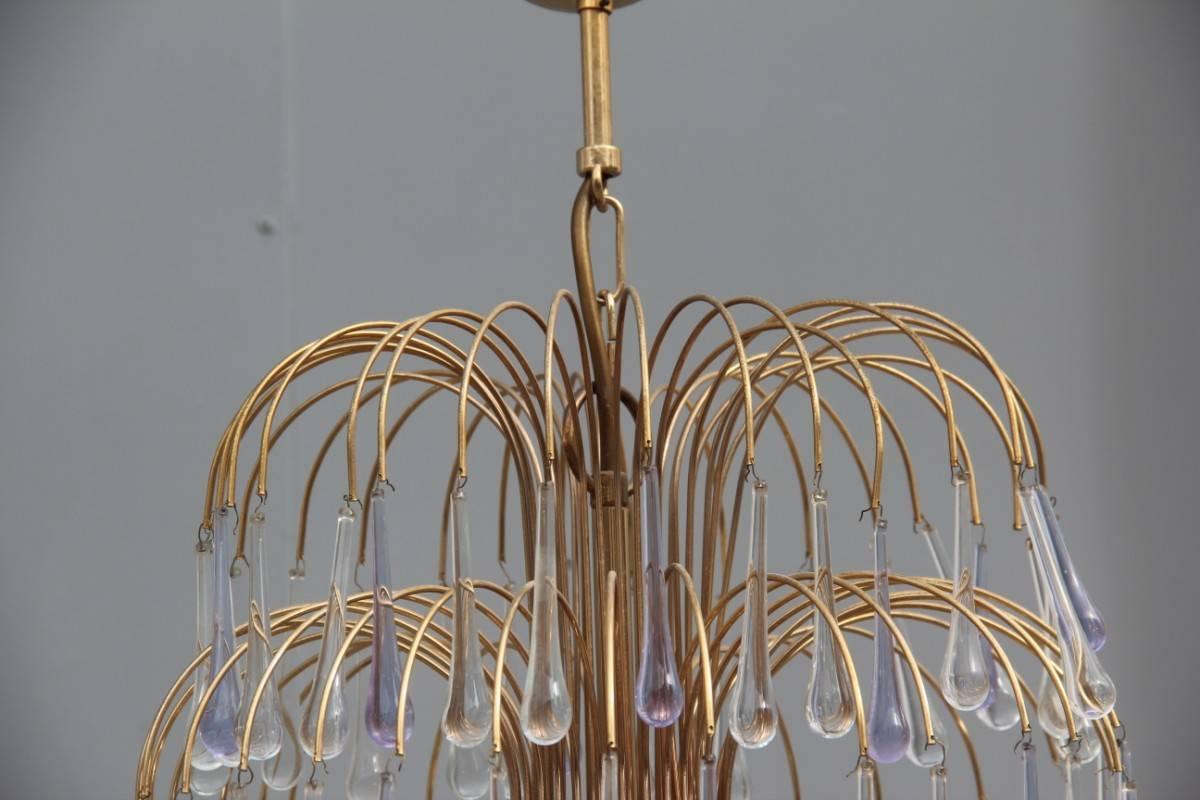 Pair of Chandelier Crystal and Gold Metal-Plated, 1970s In Good Condition For Sale In Palermo, Sicily