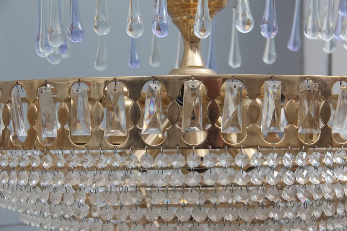 Brass Pair of Chandelier Crystal and Gold Metal-Plated, 1970s For Sale
