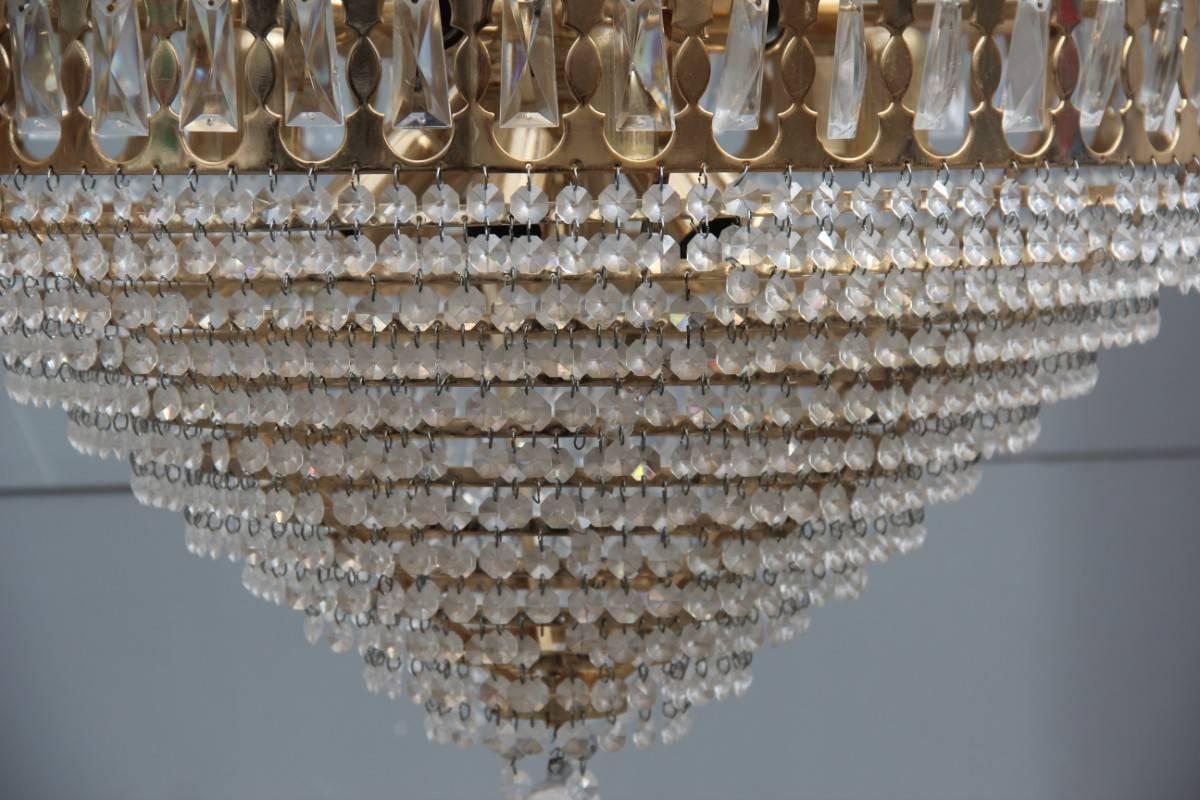 Pair of chandelier crystal and gold metal-plated, 1970s, elegant and precious.
Colored Murano glass drops.