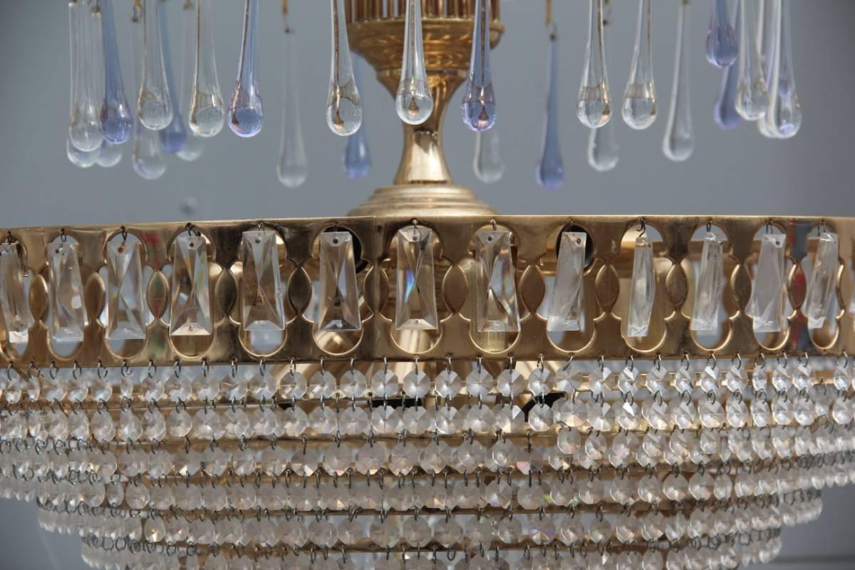 Mid-Century Modern Pair of Chandelier Crystal and Gold Metal-Plated, 1970s For Sale