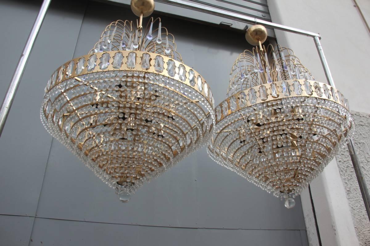 Pair of Chandelier Crystal and Gold Metal-Plated, 1970s For Sale 1