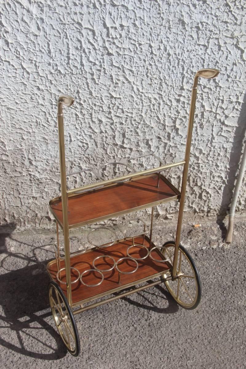 Mid-20th Century Trolley Bar Cart Handles Golf Club Mid-Century Modern Italian Design  For Sale