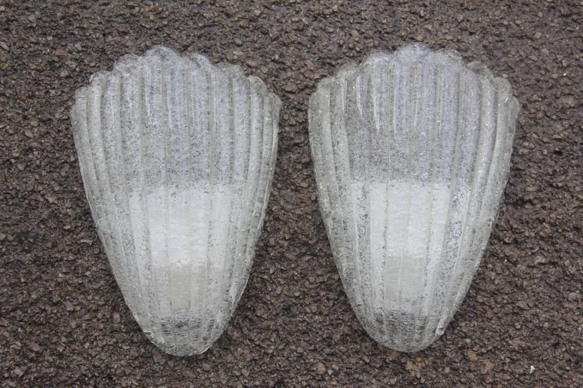 Pair of modern sconces Murano art glass shell.