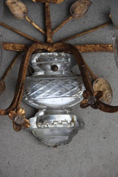 Grande applique Maison Jansen Attribuito Cristallo e Metallo Placcato Oro