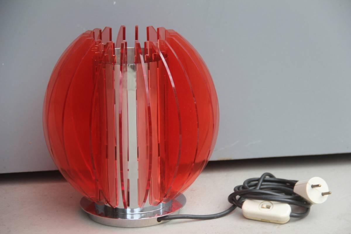 Table lamp red perspex design 1970s pop art, red color, chromed metal.