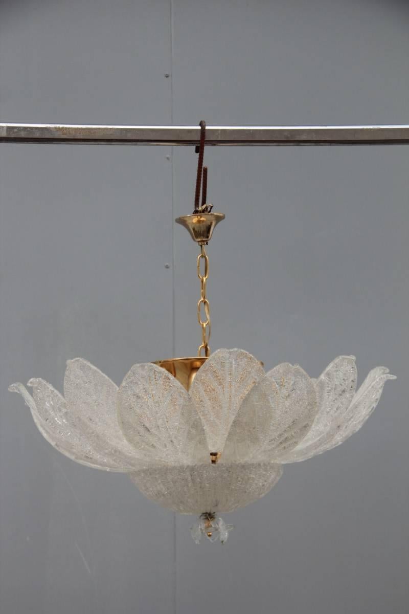 Round Murano Glass Chandelier 1970s Italian Design Curved Leaves  4