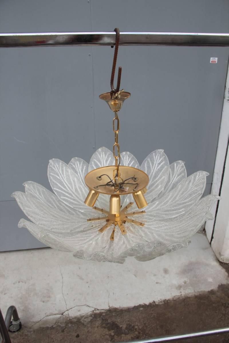 Late 20th Century Round Murano Glass Chandelier 1970s Italian Design Curved Leaves 