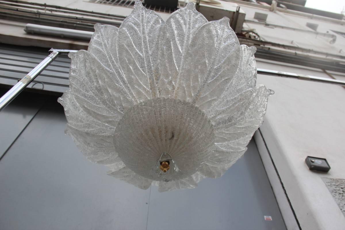 Gold Plate Round Murano Glass Chandelier 1970s Italian Design Curved Leaves 