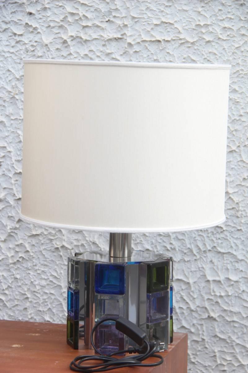 Mid-Century Modern Poliarte Table Lamp Cubic Ice Glass Design Albano Poli 1970s For Sale
