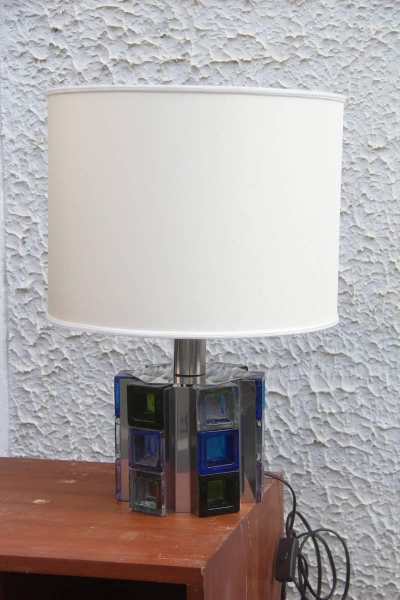 Fabric Poliarte Table Lamp Cubic Ice Glass Design Albano Poli 1970s For Sale