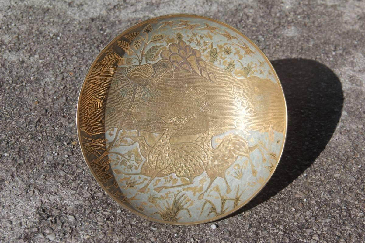 Brass bowl with engravings and oriental enamels.
