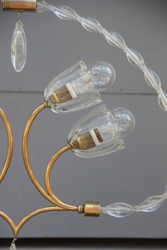 Lustre élégant en verre d'art italien de Murano des années 1940