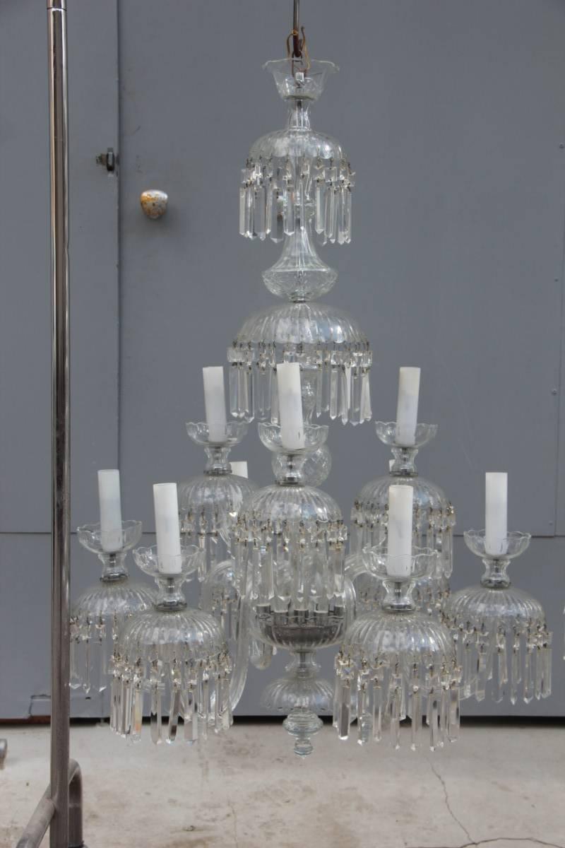 Bohemian pair of chandelier 1950s very chic and elegant design, in crystal clear glass of exceptional elegance, very beautiful, dating back to the 1950s acquired in Italy, we attach photos of 