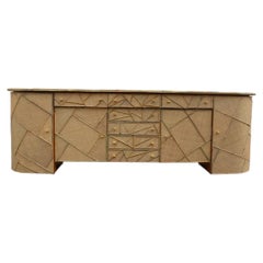 Great Italian Sideboard 1970s Rattan Bamboo Brass Handles Drawers Small Doors