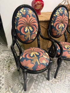 Chairs with Bamboo Armrests and Colorful Fabric by Vivai del Sud, 1970
