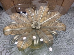 Carved Wood Table with Gold Lotus Flower Design, 1960s Italian Design, Borsani Style