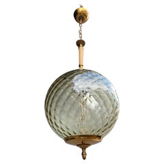 "Italia" Ball-Shaped Lantern, 1950; Murano-style glass in the Venini style; brass frame"
