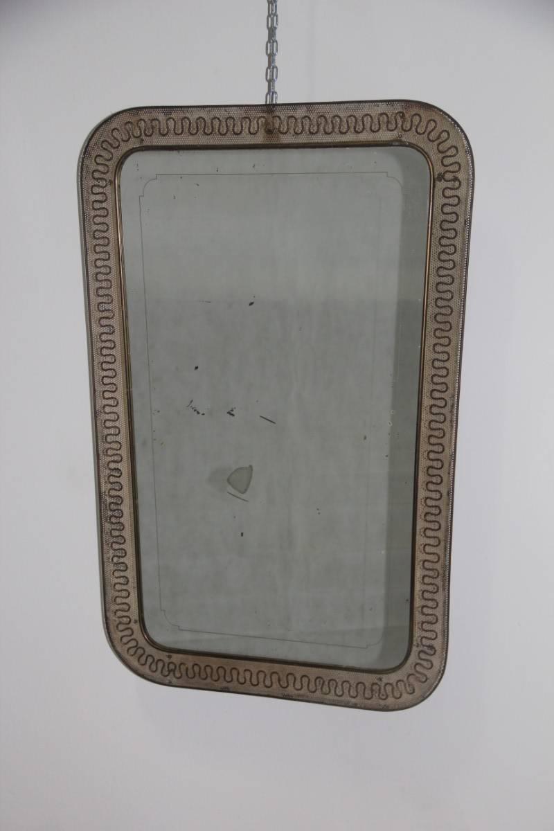 Italian Mid-Century Mirror Brass and Perforated Metal 4