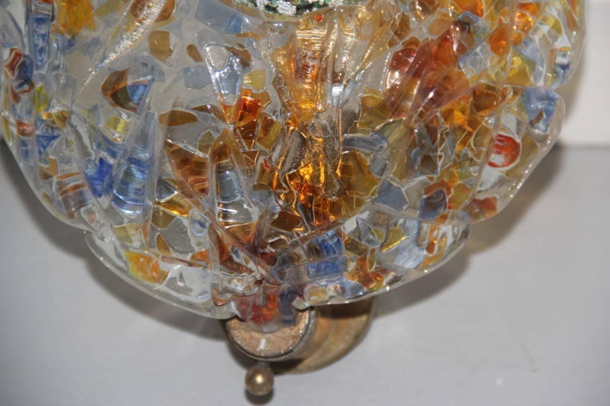 Mid-Century Modern Applique murale en verre d'art de Murano, années 1950, laiton multicolore en vente
