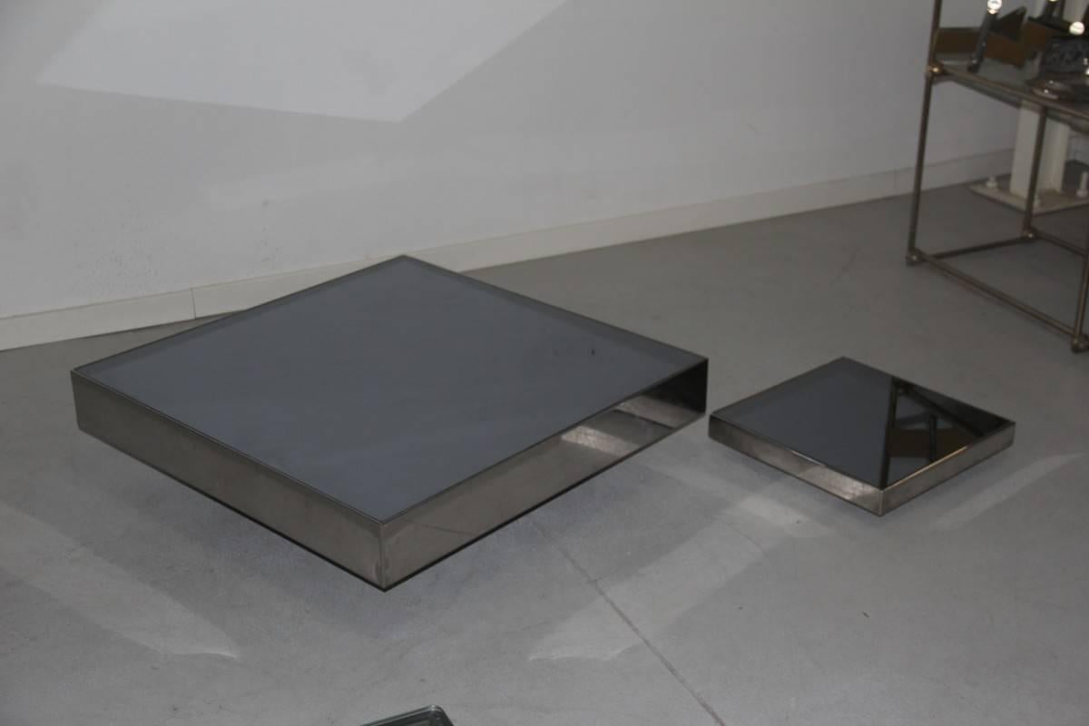 Mid-Century Modern Low Steel Tables Ausenda Baldi Grossi for Nyform, 1970s Italian Design Mirror 