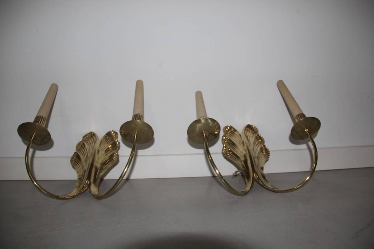 Original Brass Sculpture Wall Sconces Mid-Century Italian Design In Good Condition For Sale In Palermo, Sicily