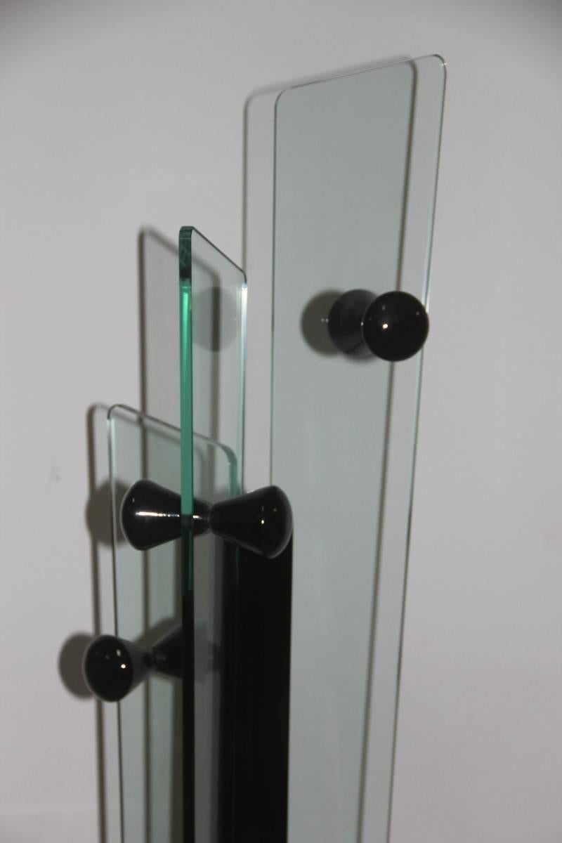 Modern Fiamm Sculptural Clothes Hangers Italian Design Glass and Wood Lacquered, 1980