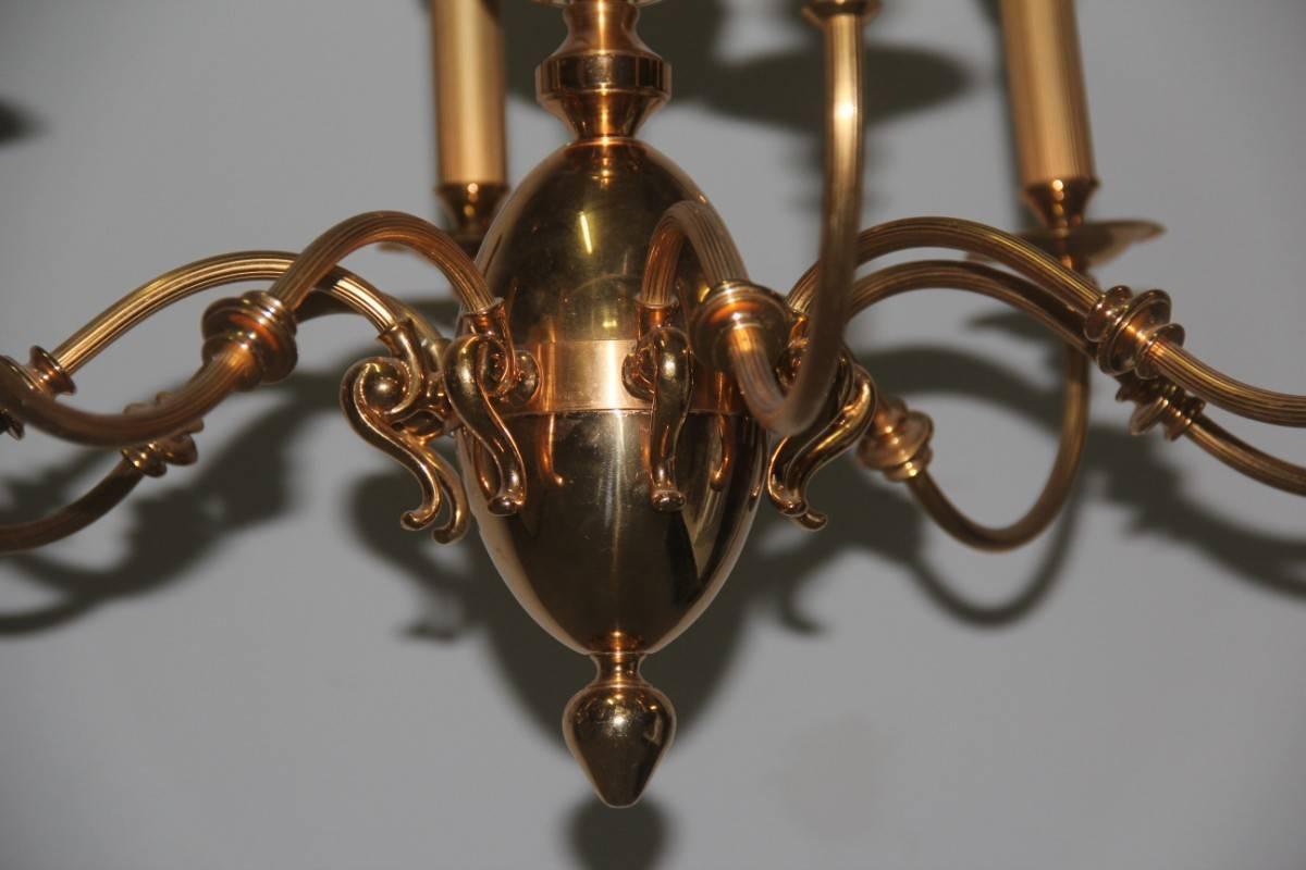Pair of chandelier brass gold Lumi design, 1950s Italian design.