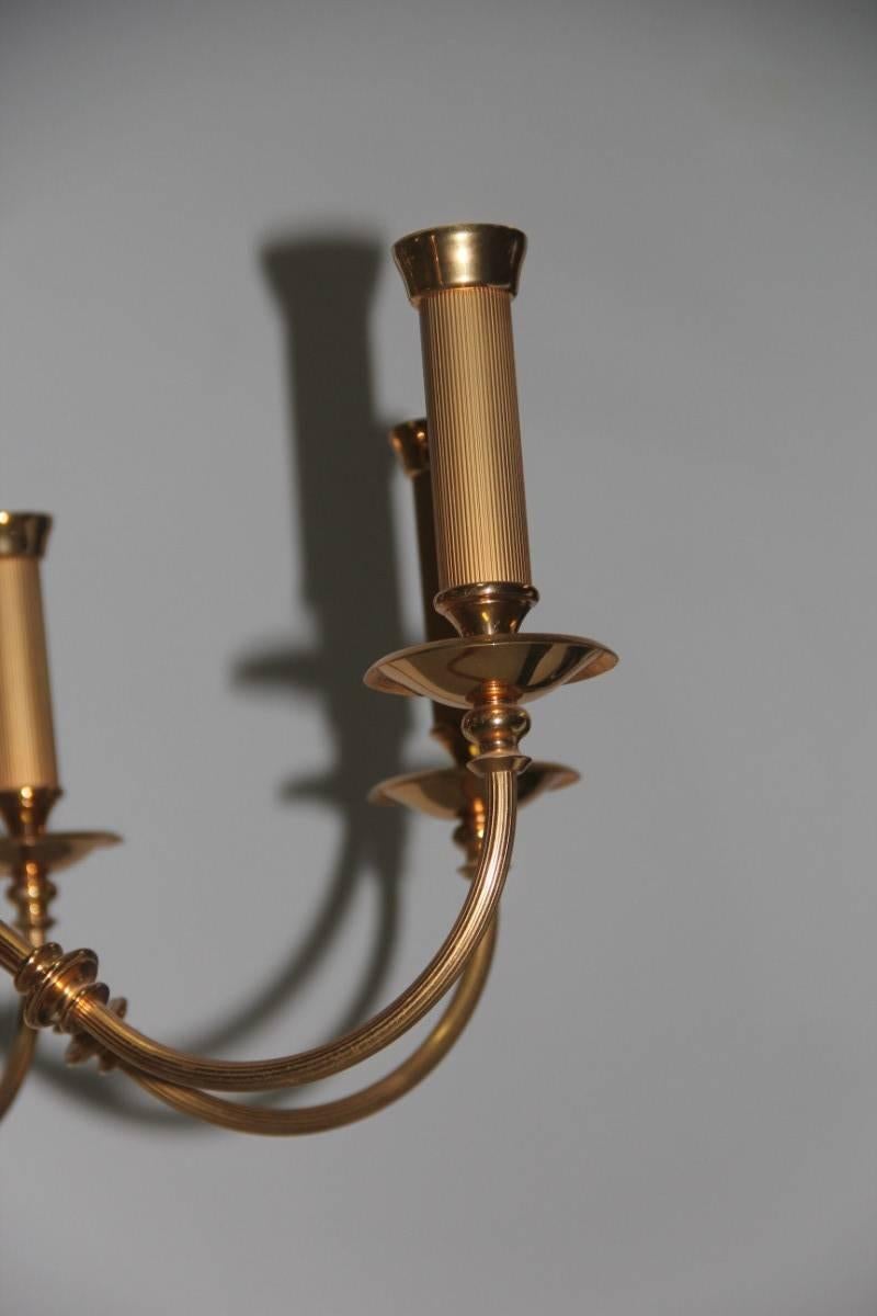Mid-Century Modern Pair of Chandelier Brass Gold Lumi Design 1950s Italian Design