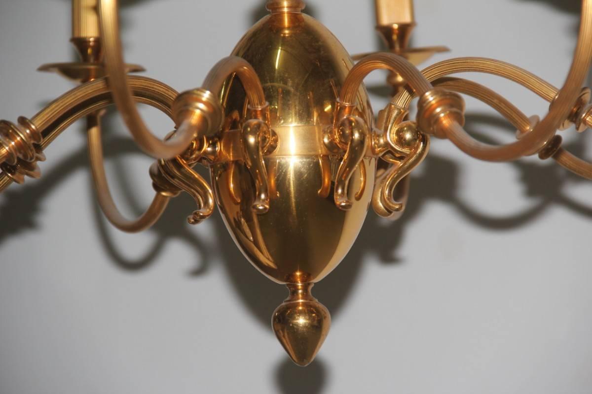 Pair of Chandelier Brass Gold Lumi Design 1950s Italian Design In Good Condition In Palermo, Sicily