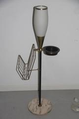 Floor Lamp Smoker with Magazine Rack and Ashtray Mid-Century Modern Brass marble