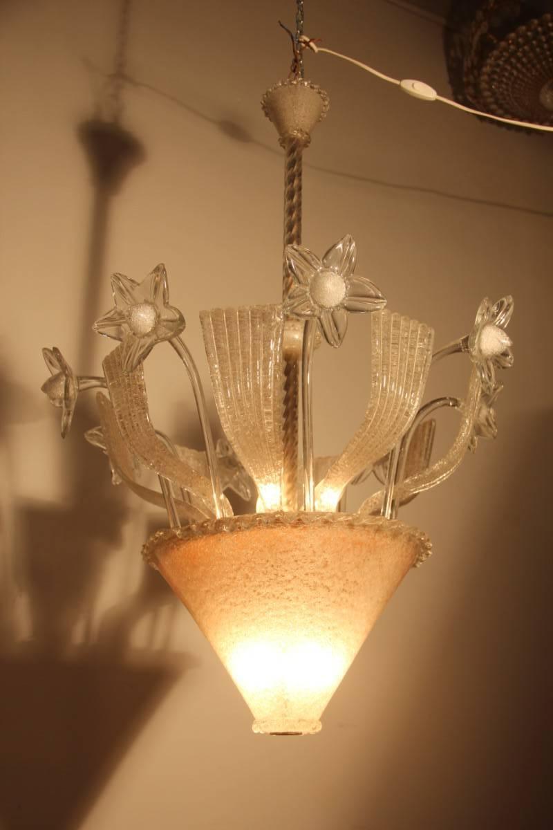 Mid-20th Century Special and Elegant Chandelier in Murano Glass Barovier Rugiadoso, 1940s For Sale